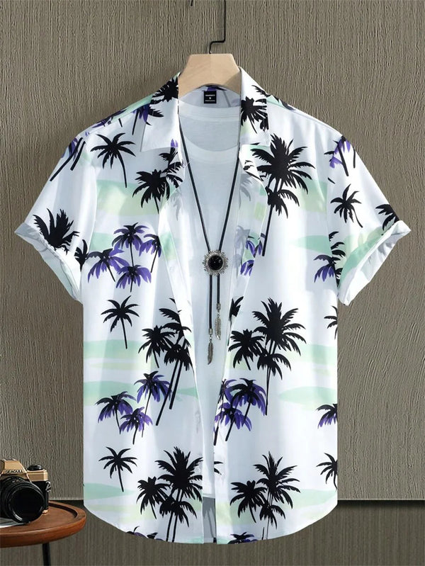 Tropical Palm Tree Printed Hawaiian Shirt – Summer Beach Casual