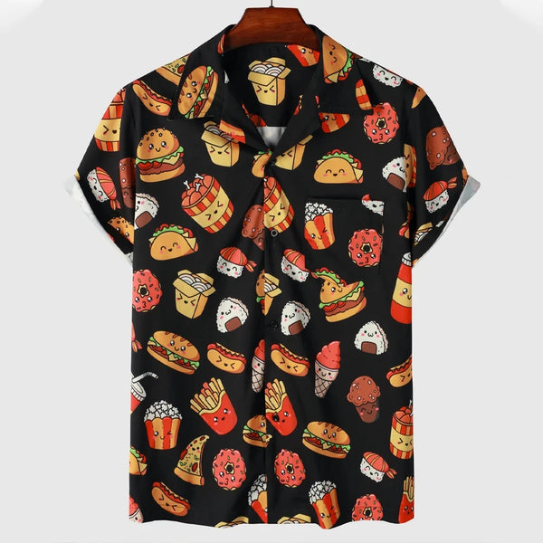 Funny Pattern 3D Print Men Shirt – Casual Short Sleeve Button Lapel Streetwear