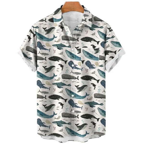 Men’s Tropical Printed Short Sleeve Button-Up Shirt – Ocean Wildlife Series