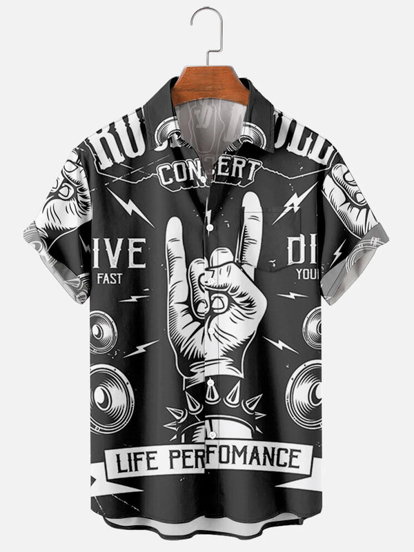 Vintage Rock & Roll Graphic Hawaiian Shirt – Summer Button Down Shirt