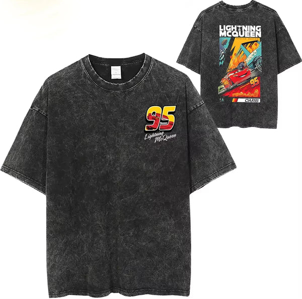 Lightning McQueen Retro Black Graphic T-Shirt