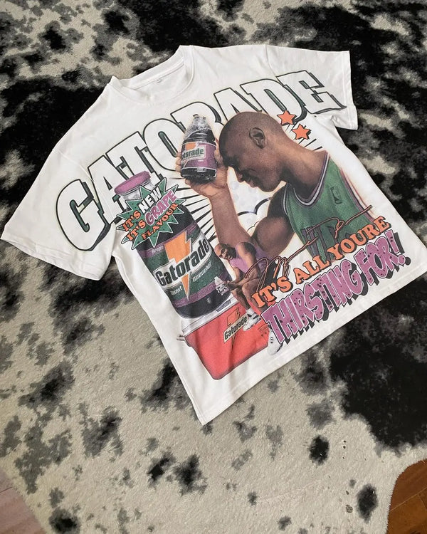 Retro Loose Letter Portrait Printed T-Shirt – Y2K Fashion Harajuku Style