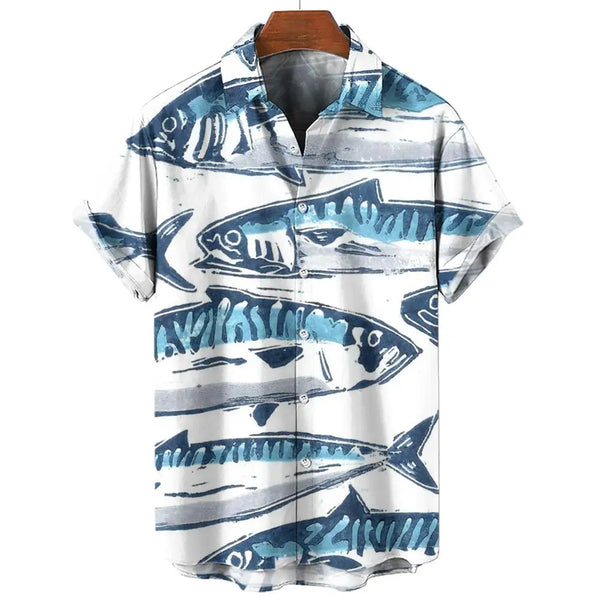 Ocean Vibes Fish Print Short Sleeve Shirt