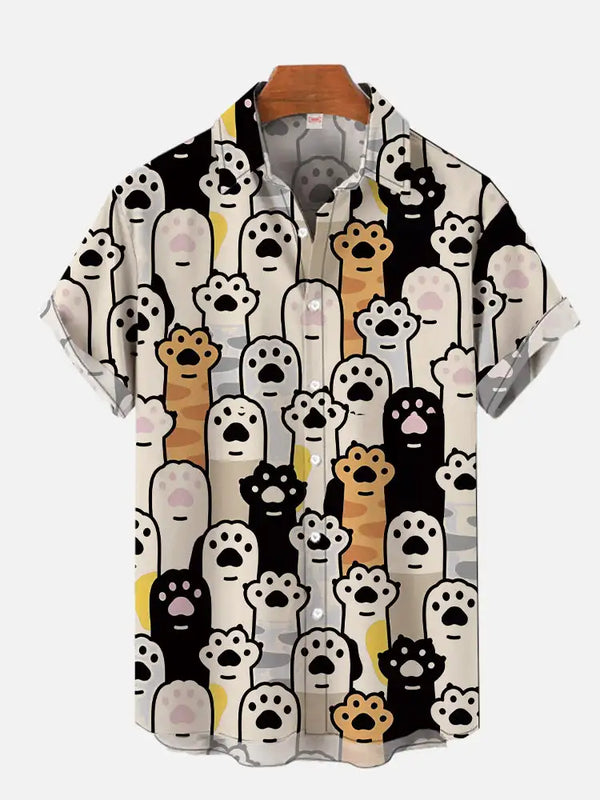 Funny Cat Paw Print Short Sleeve Hawaiian Shirt