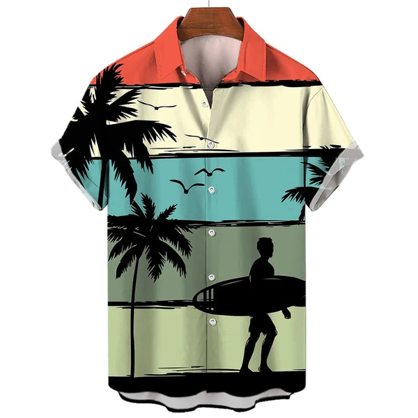 Hawaiian Surfing Men Shirt – 3D Printed Lapel Short Sleeve Button Down