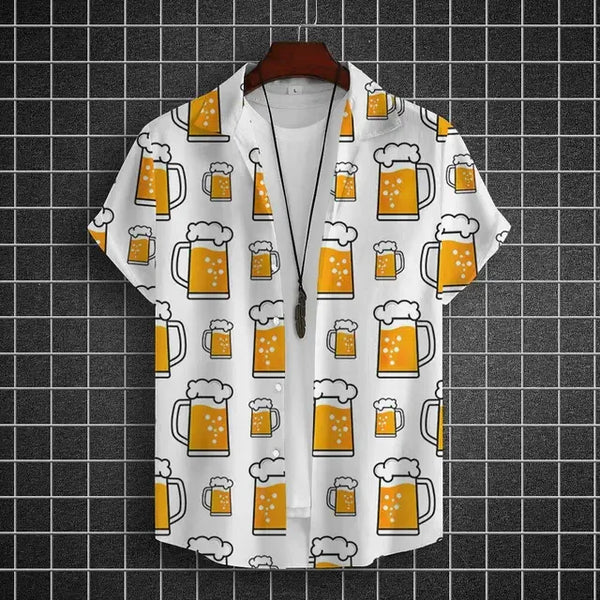 Men's Hawaiian Beer Shirt – 3D Beer Printed Short Sleeve Casual Party Top
